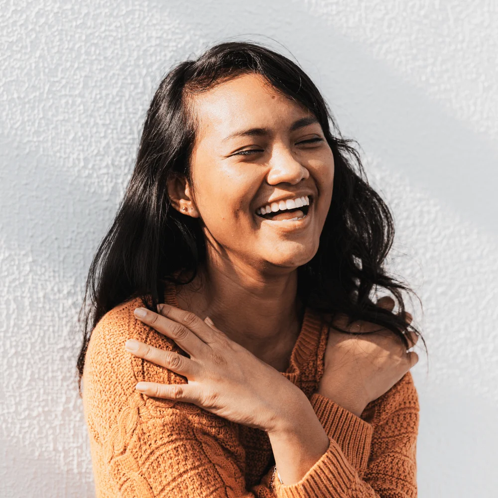 Portrait of a happy woman. Saturday self care ideas