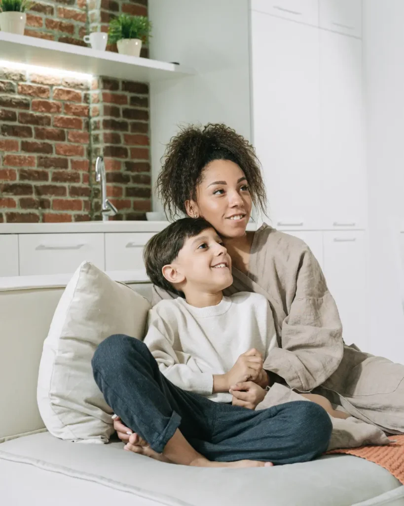 Mother and Son Sitting Comfortable on the Couch