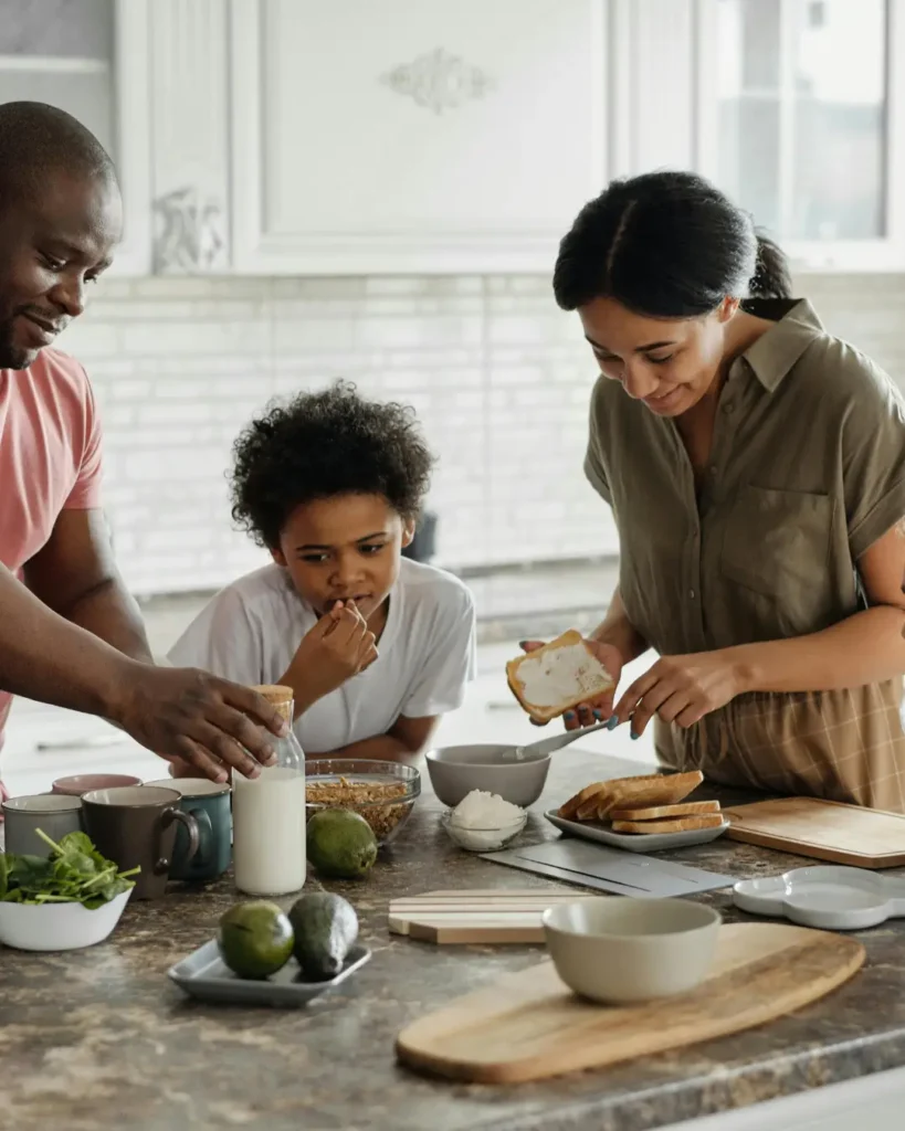 Family Making Breakfast in the Kitchen