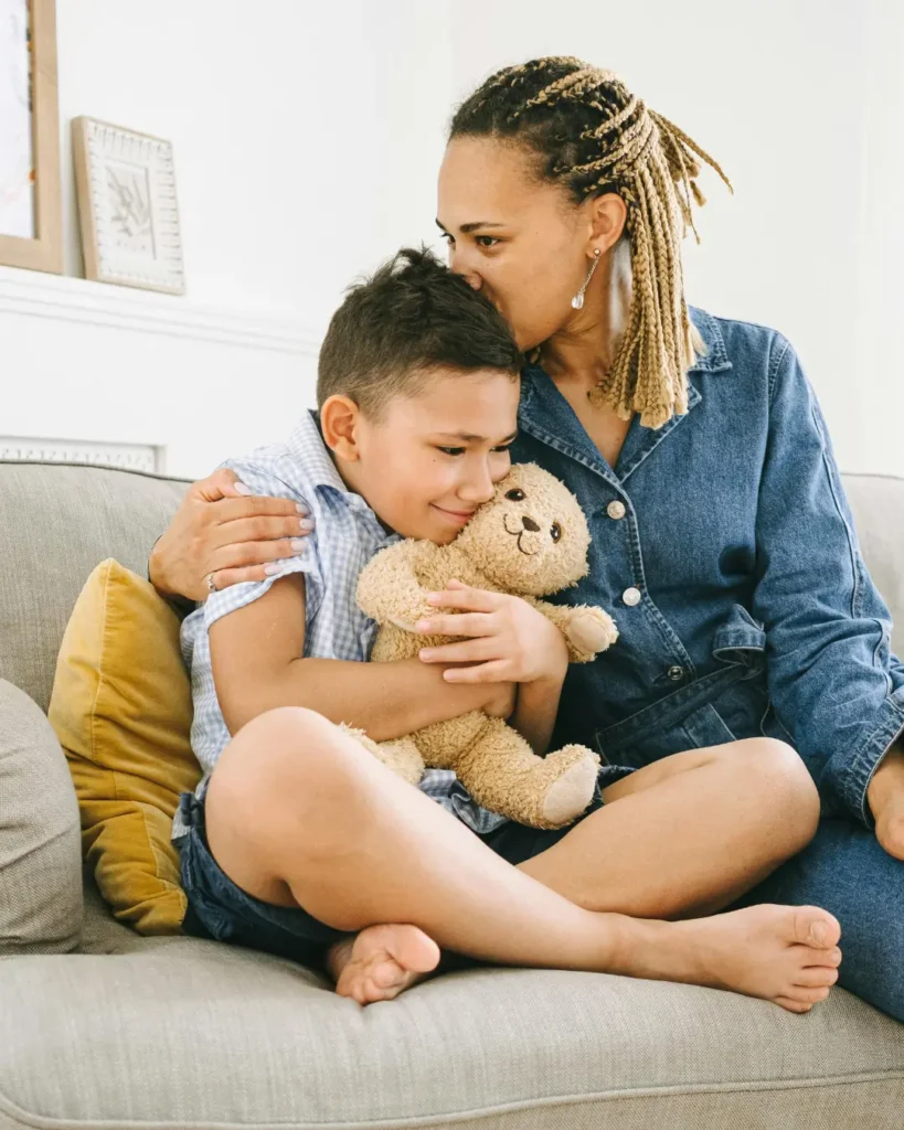 Mother and Son Sitting on the Couch