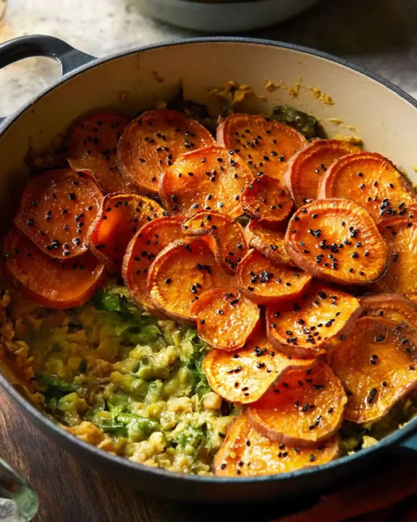 Glazed Sweet Potato with Baked Lentils