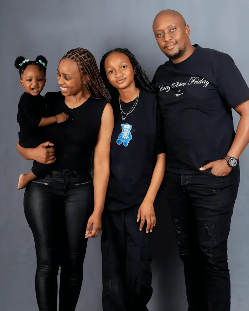 Happy portrait in black casual outfits