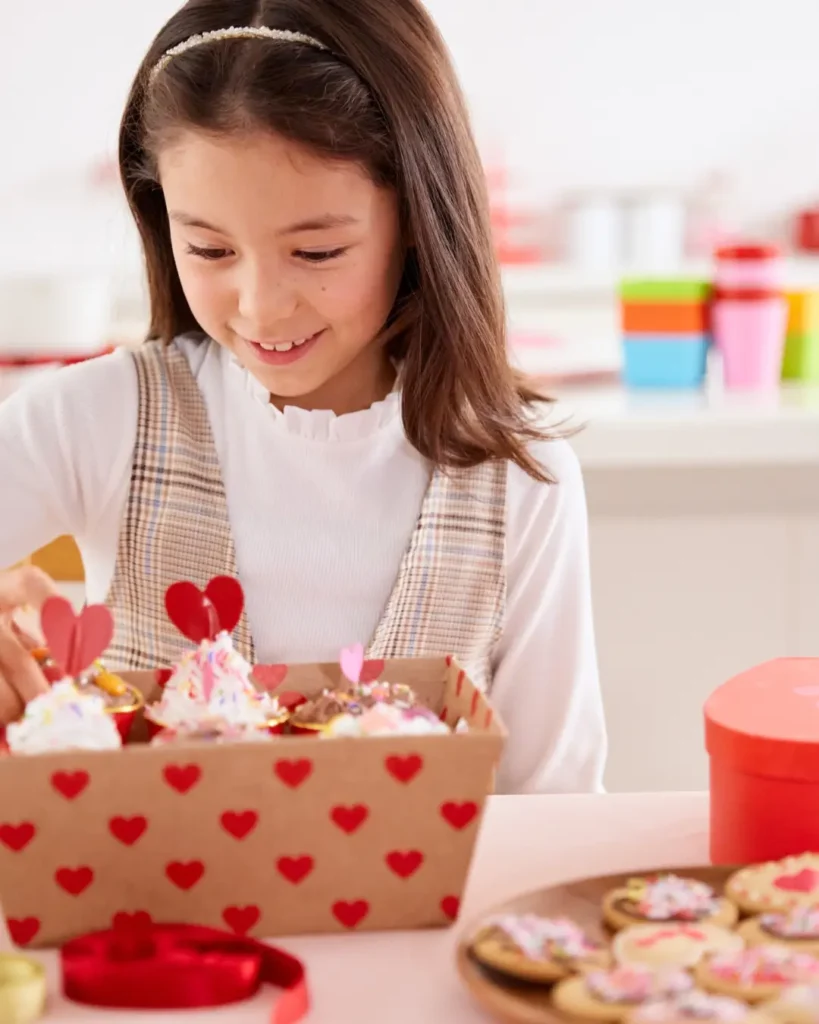 Young Girl Decorating Cupcakes for Valentine's Day
