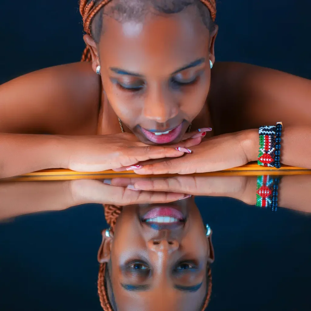 Reflective Portrait of Woman with Braids