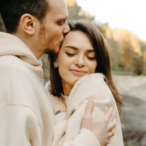 Happy Couple Wearing Beige Hoodie